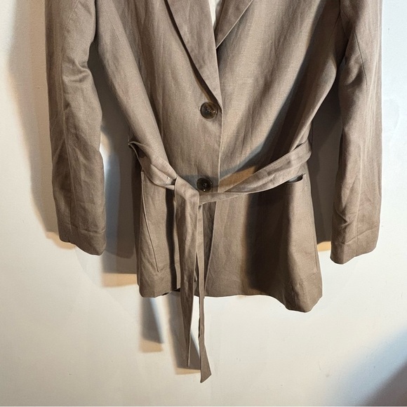 FRANK & OAK Sz S Oversized Belted Peak Lapel Linen Tencel Patch Pockets Blazer - Picture 4 of 12